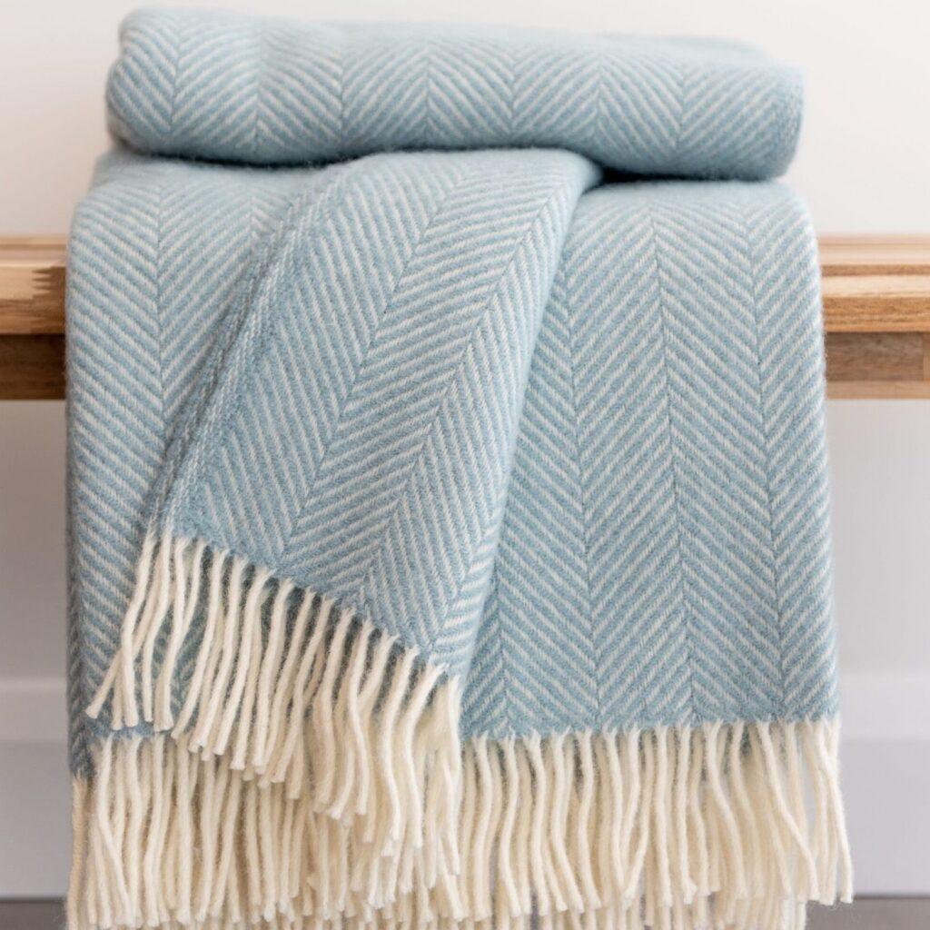 Duck Egg Herringbone Throw - Tom Lane, Made in Britian.