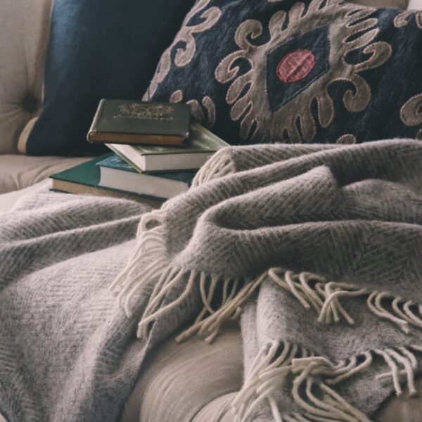 Grey Herringbone Throw