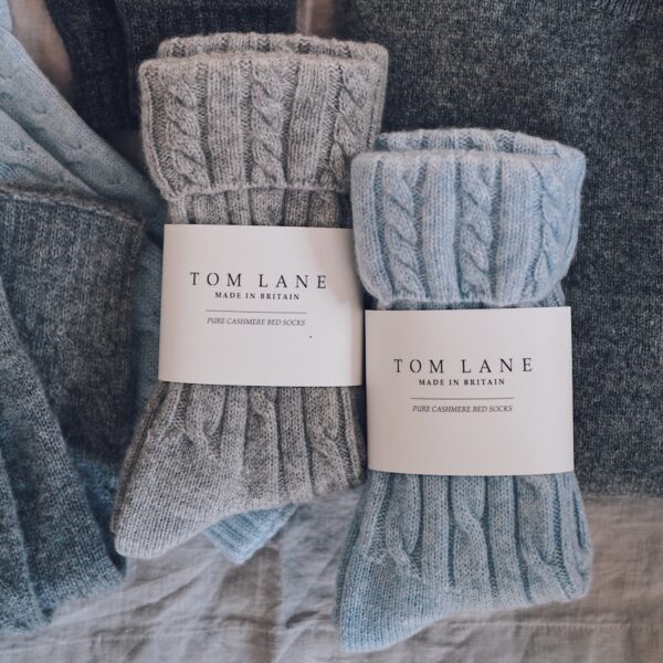 Cable knit Cashmere Bed Socks – Blue
