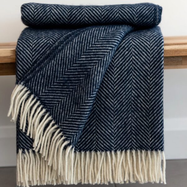 Navy Herringbone throw