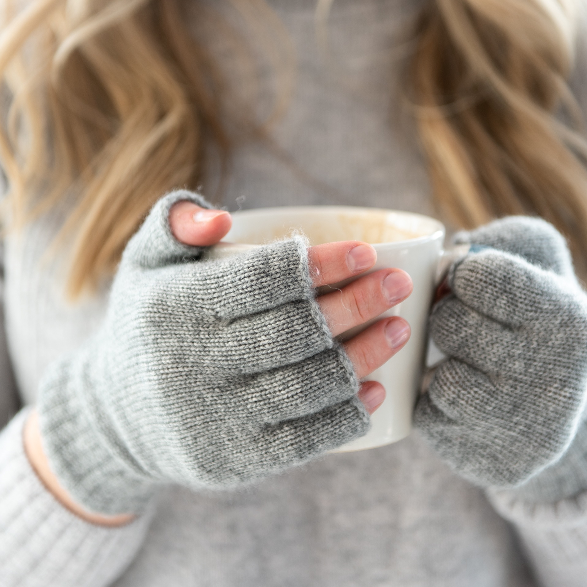 Cashmere fingerless gloves, made in Scotland.