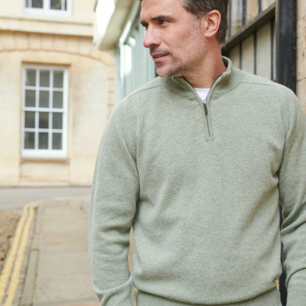 Mens Zip Neck Jumper – Sage