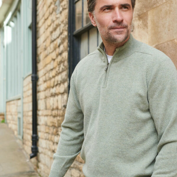 Mens Zip Neck Jumper – Sage