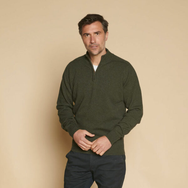 Mens Zip Neck Jumper - Dark Green