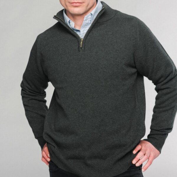 Mens Zip Neck Jumper – Dark Green
