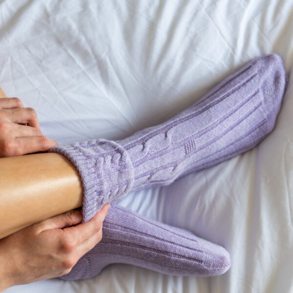 Cable knit Cashmere Bed Socks - Lilac