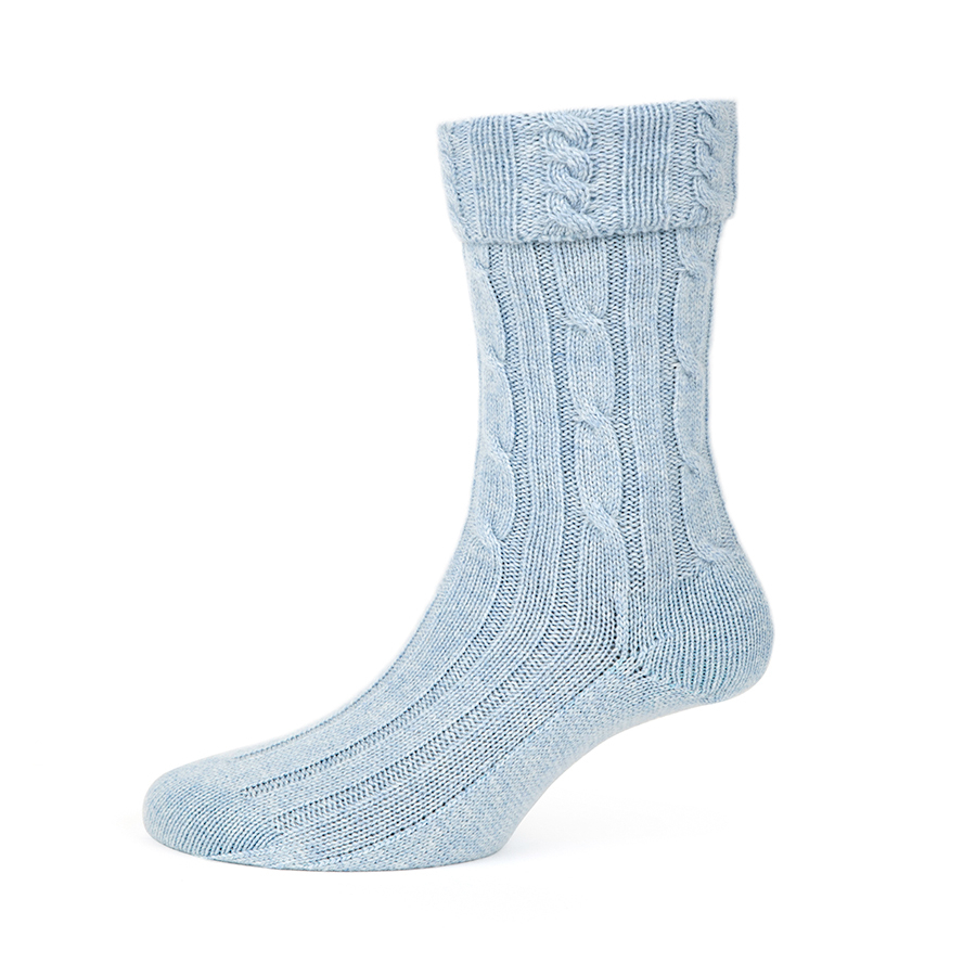 Cable knit Cashmere Bed Socks - Blue | Tom Lane