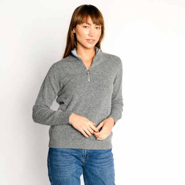 Ladies zip neck jumper – Grey