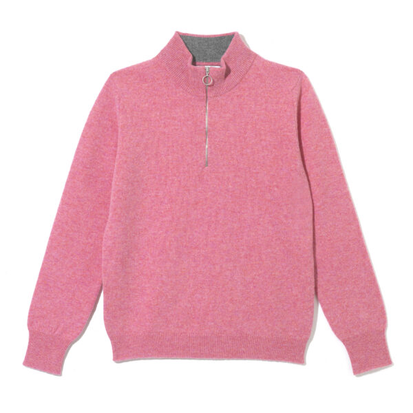 Ladies zip neck jumper – pink