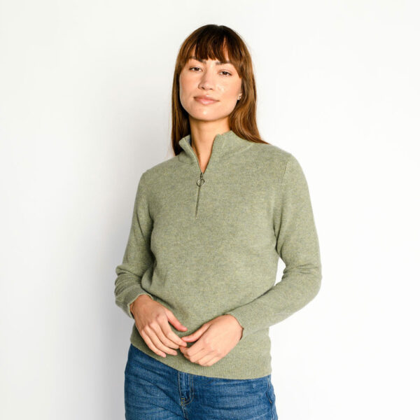 Ladies Zip neck jumper – Sage