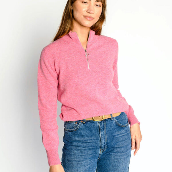 Ladies zip neck jumper – pink