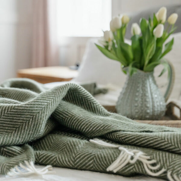 Olive Herringbone Throw