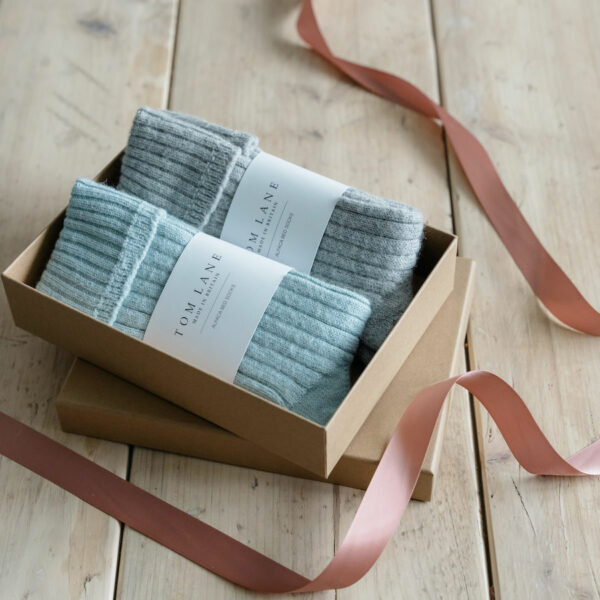 Alpaca bed socks gift box - Blue & Grey
