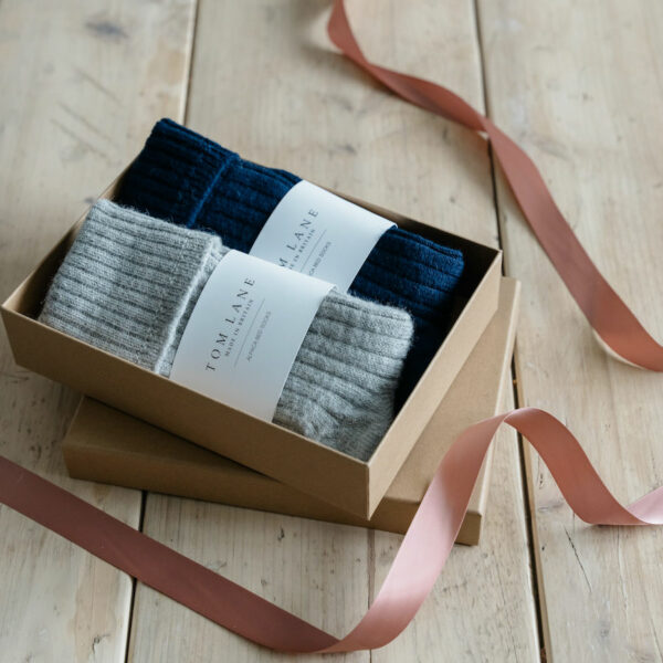 Alpaca bed socks gift box – Navy & Grey