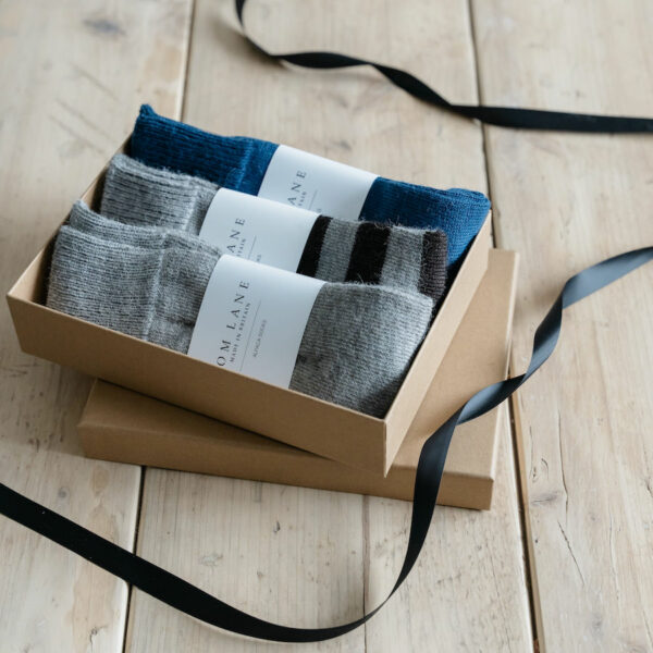 Alpaca socks gift box – Navy, grey & stripe