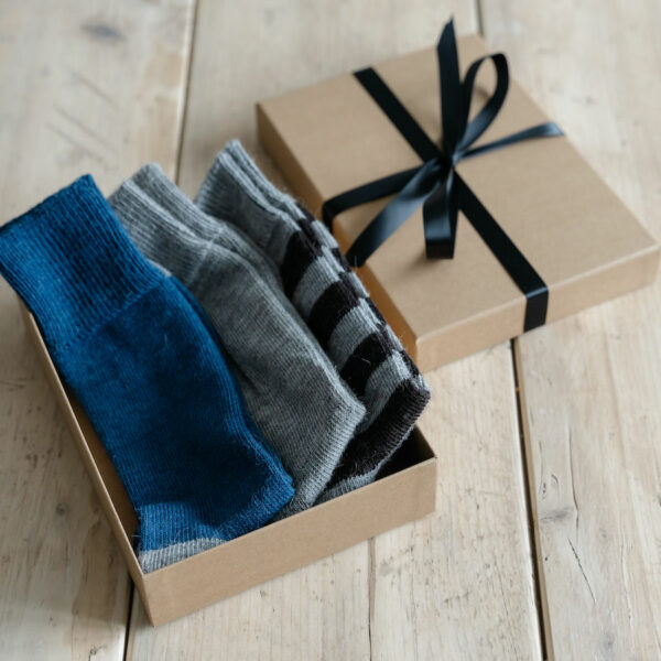 Alpaca socks gift box – Navy, grey & stripe