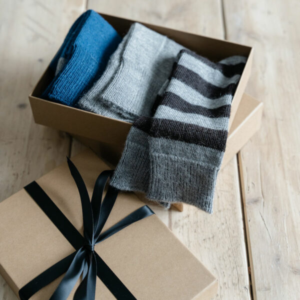 Alpaca socks gift box - Navy, grey & stripe