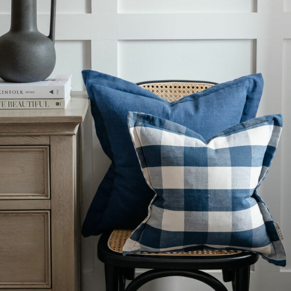 Islay checked cushion - Inky Blue