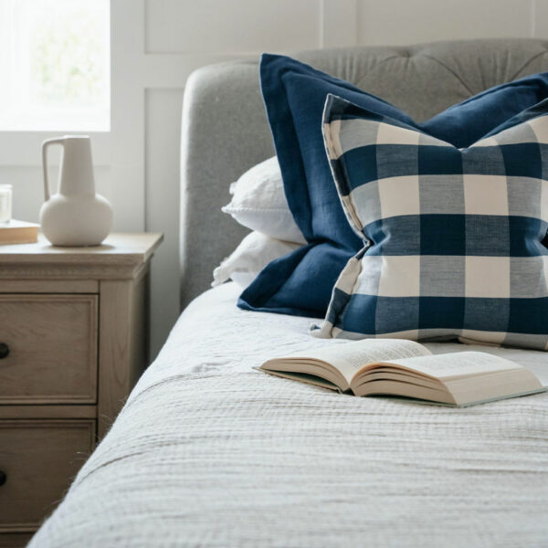 Islay checked cushion – Inky Blue