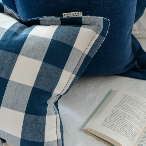 Islay checked cushion – Inky Blue