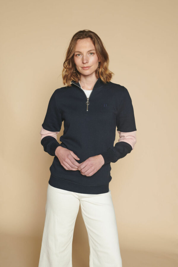 Ladies cotton 1/4 zip – Navy & pink