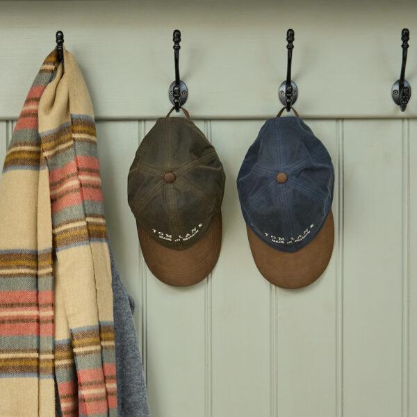 wax cotton baseball cap navy leather peak