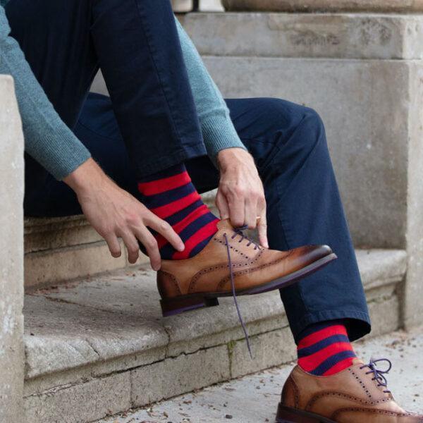 Cotton Stripes - Navy & Red