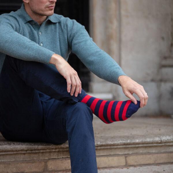 Cotton Stripes - Navy & Red