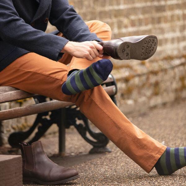 Cotton Stripes - Navy & Moss